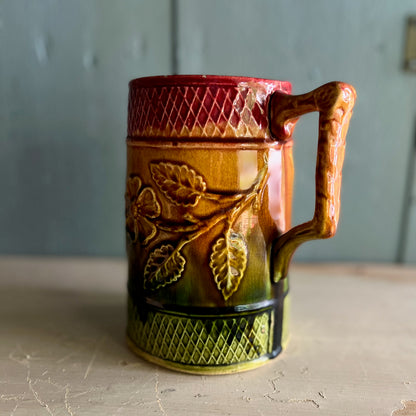 English Majolica Pitcher with Floral Lattice Motif