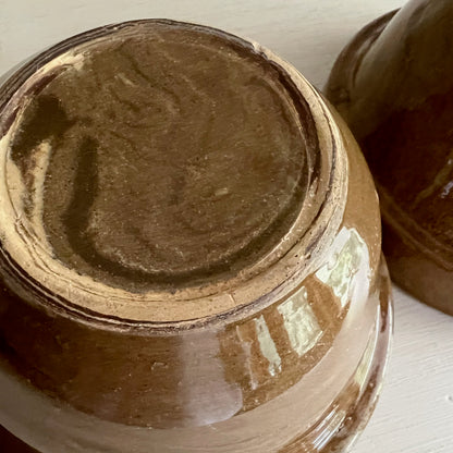 Chocolate Marbled Swirl Crock Bowls, Set of 3 (c.1900s)