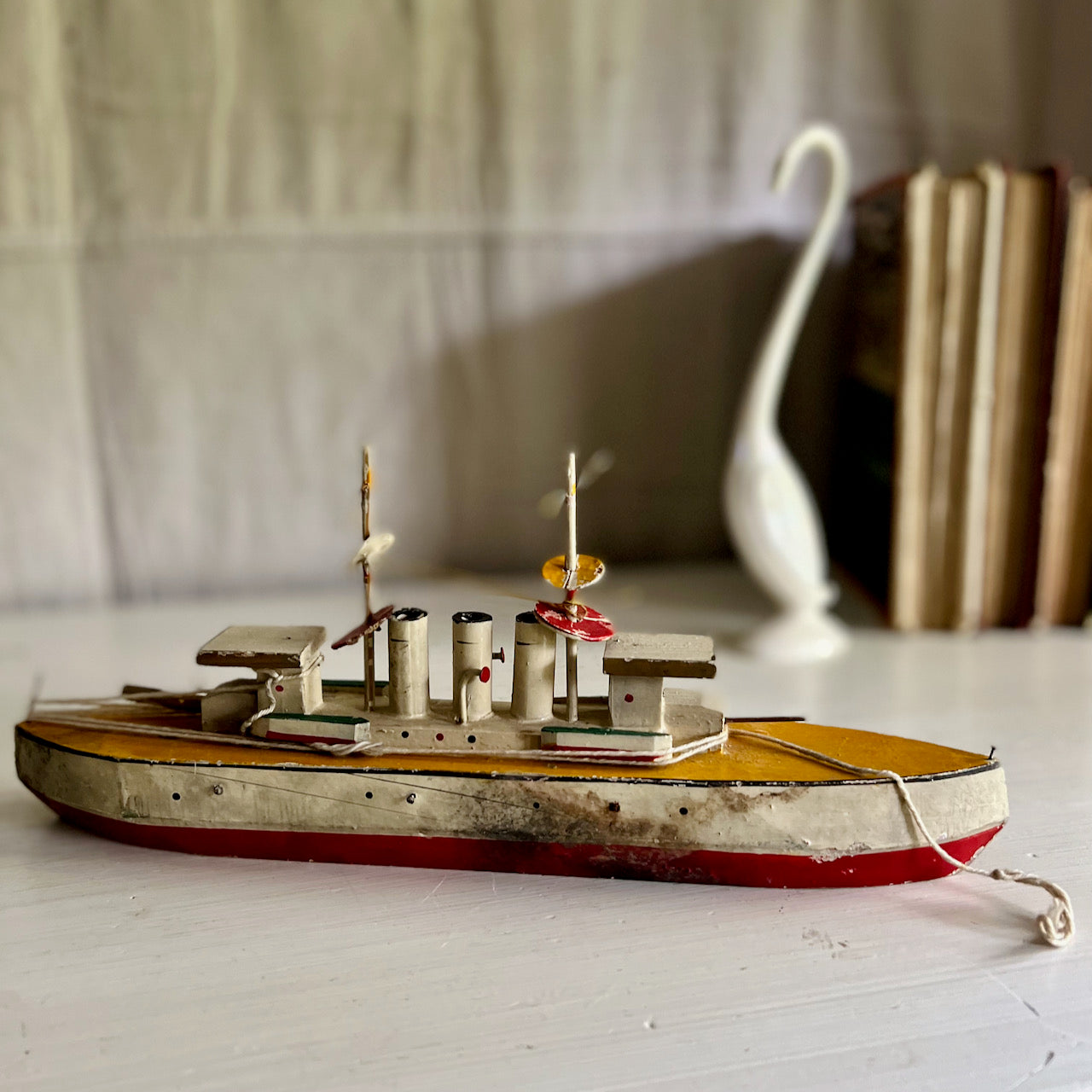 Antique Flat Bottom Toy Boat, Made in Japan (c.1900s)