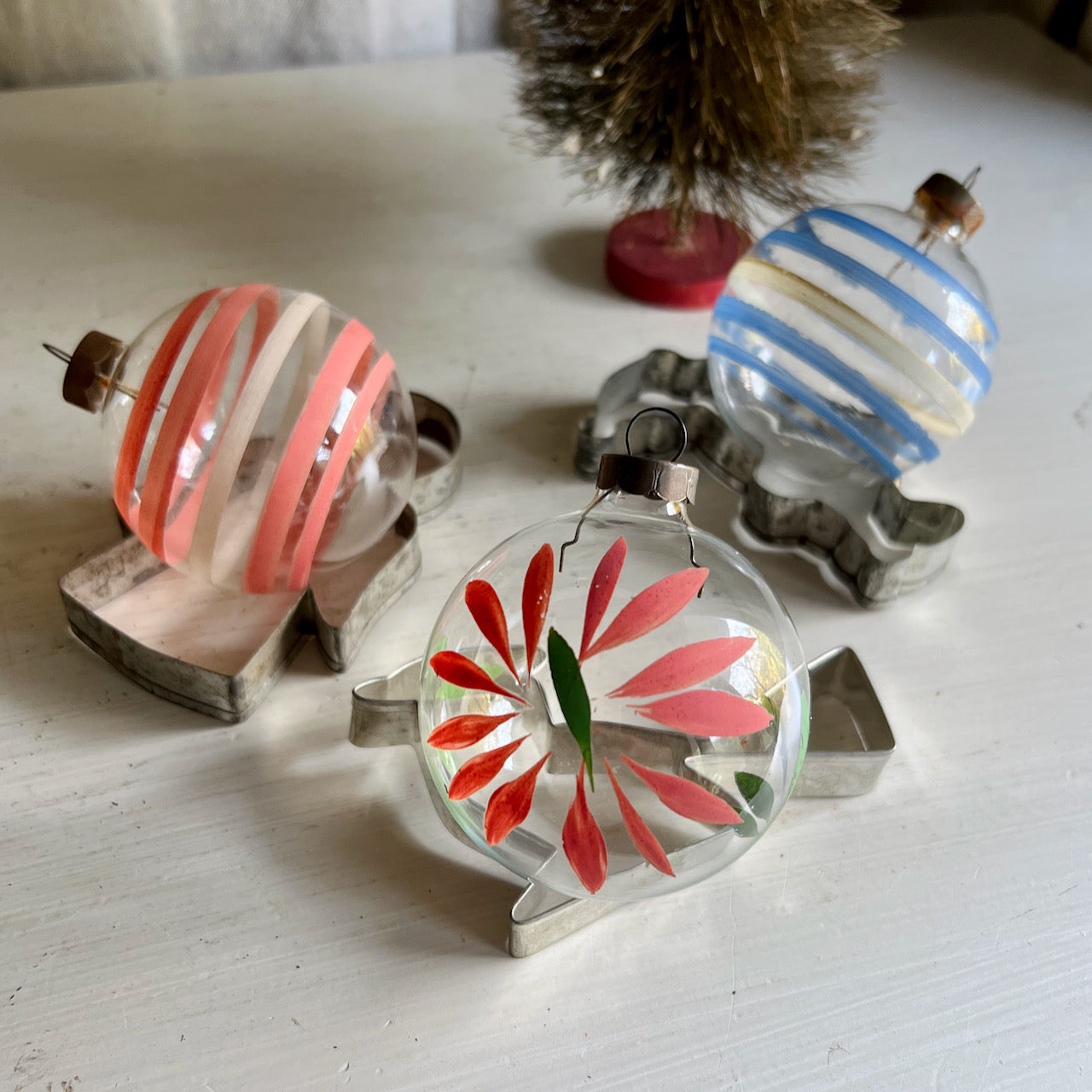 War Time Unsilvered Glass Christmas Ornaments (c.1940s)