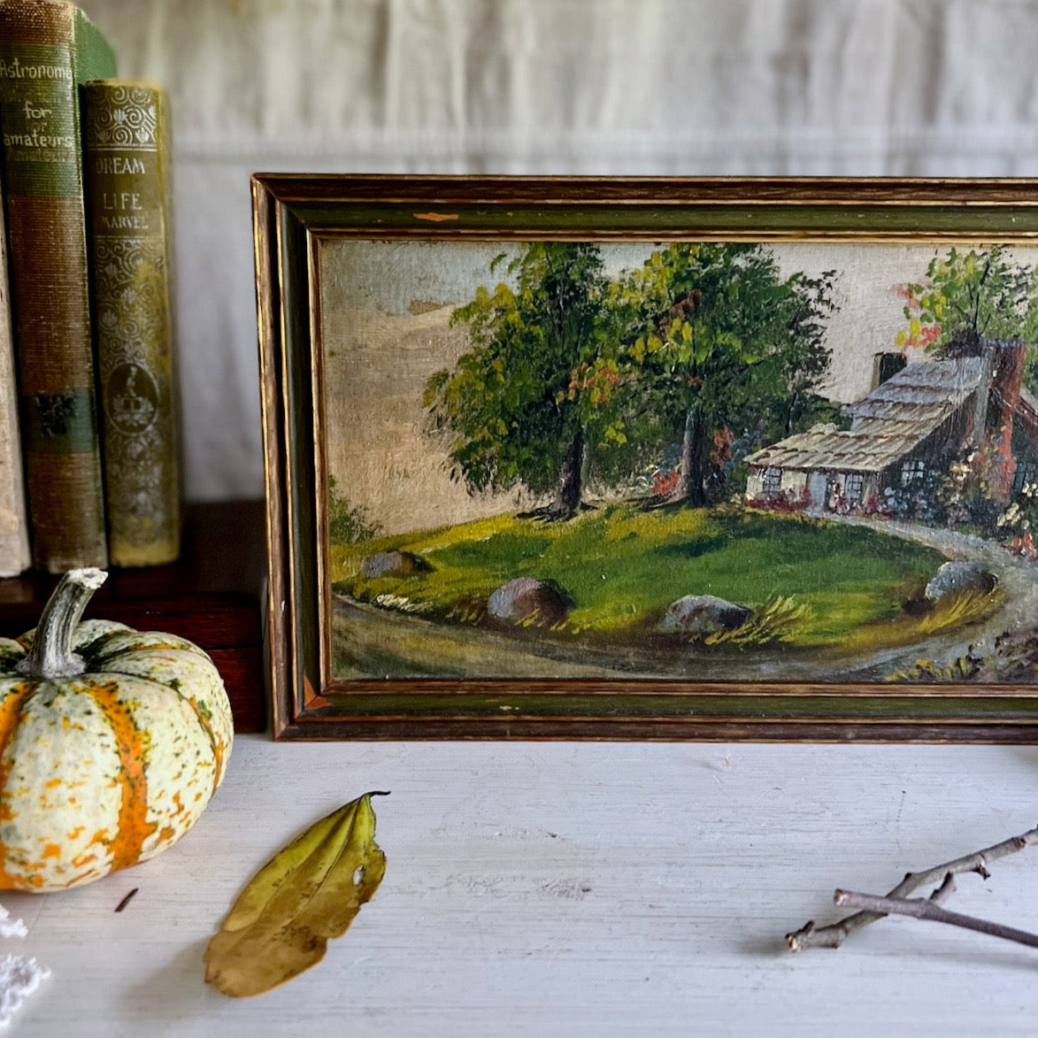 Early American Oil Painting of Cottage Landscape (c.1900s)