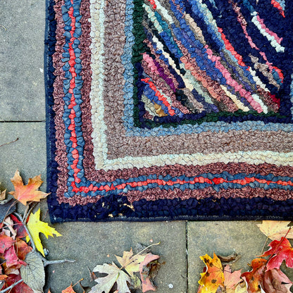 Antique Striped Latch Hook Rug from Ohio (c.1900s)