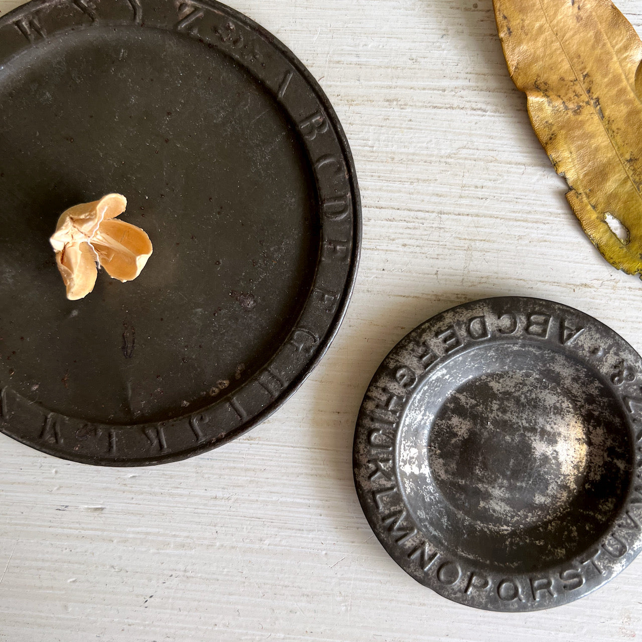 Antique Tin ABC Alphabet Plate Collection (c.1800s)