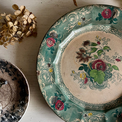 Pair of Stained Antique Floral Plates (c.1800s)
