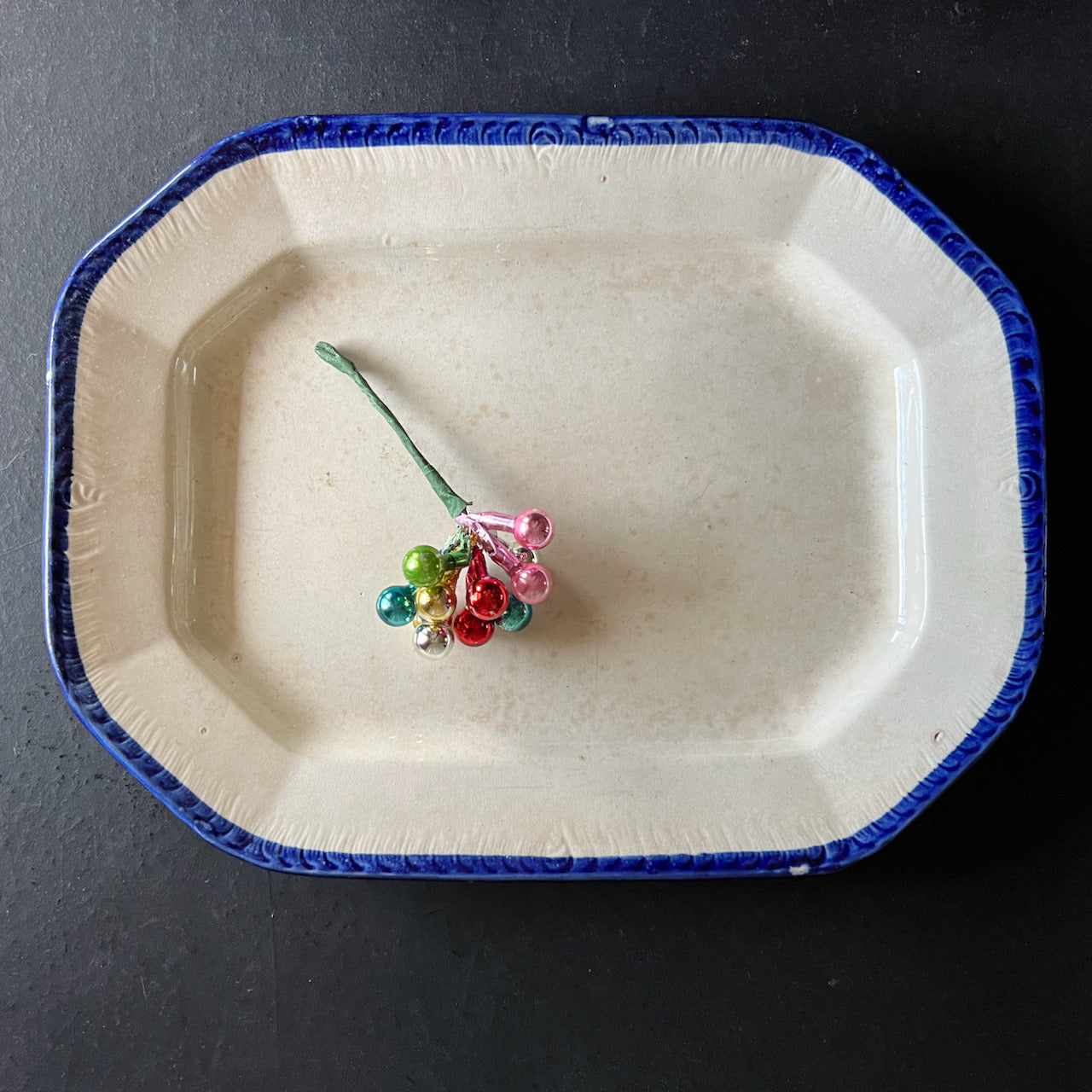 Antique Ironstone Platter with Flow Blue Feather Edge (c.1800s)