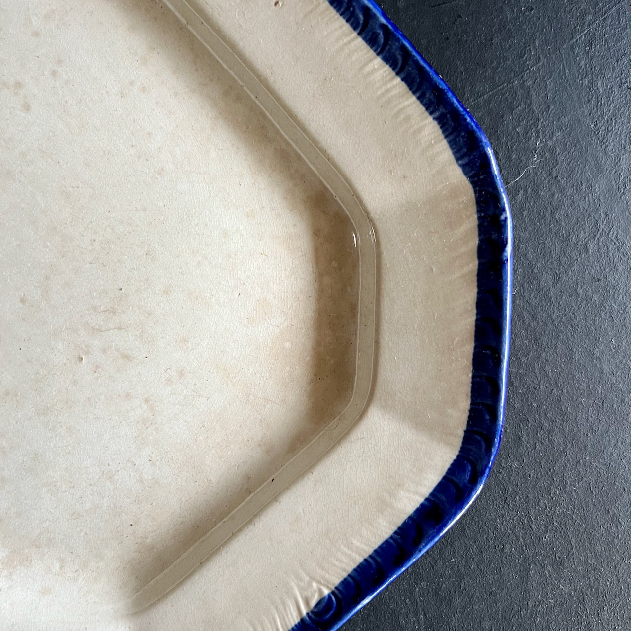 Antique Ironstone Platter with Flow Blue Feather Edge (c.1800s)