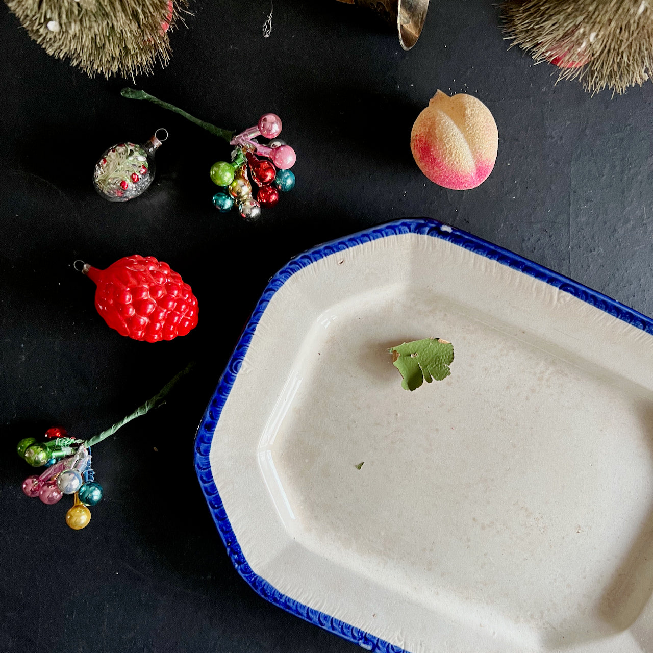 Antique Ironstone Platter with Flow Blue Feather Edge (c.1800s)