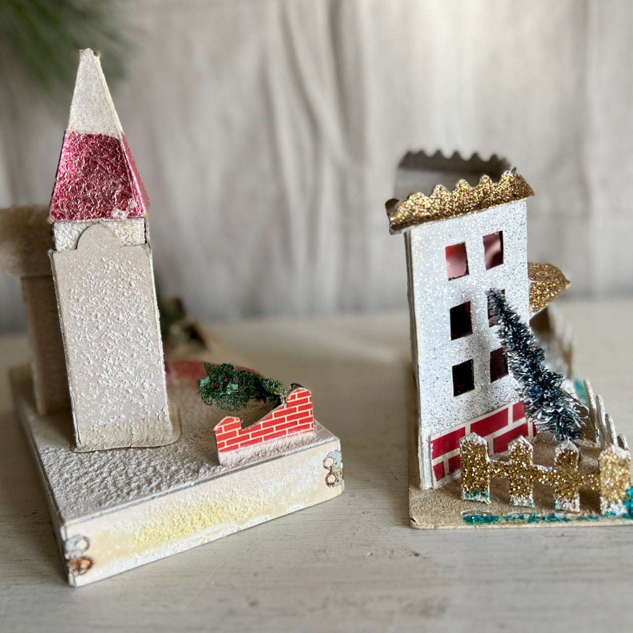 Two Vintage Winter Putz Houses (c.1950s)