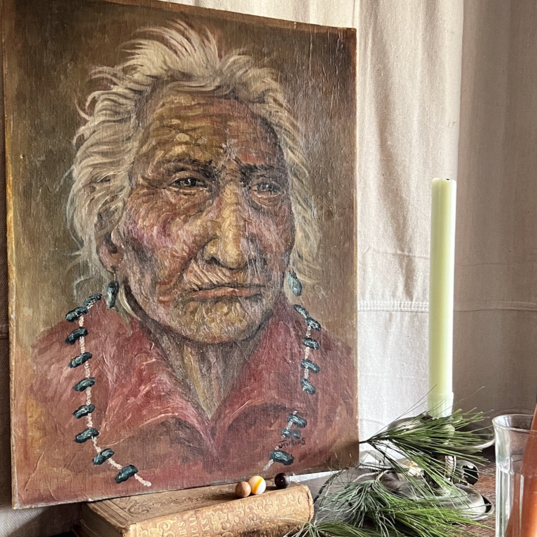 Vintage Native American Portrait Painting