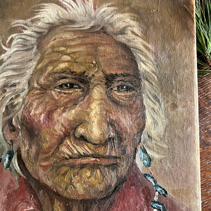 Vintage Native American Portrait Painting