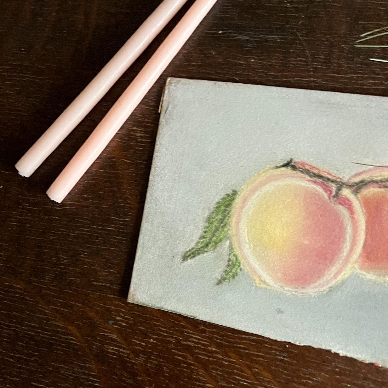 Antique Pastel Peaches Drawing (c.1940s)