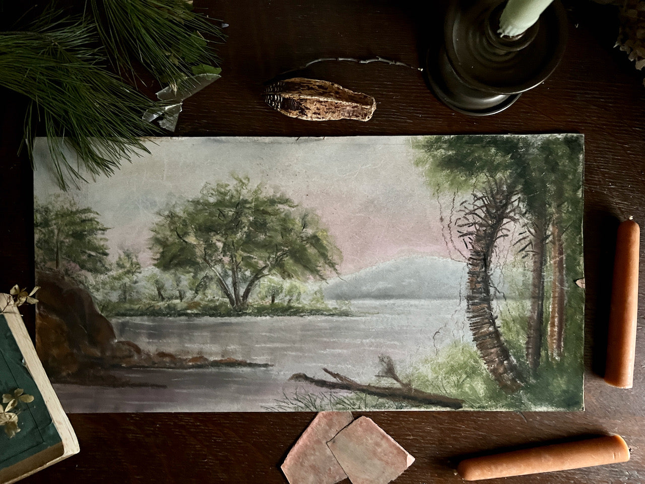 Chalk Pastel River Landscape (c.1940s)