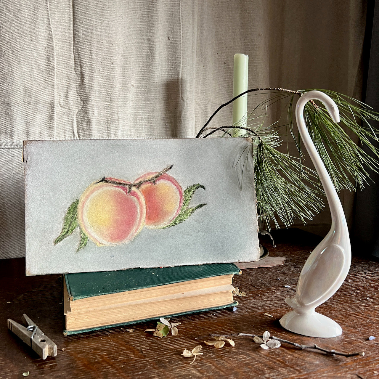 Antique Pastel Peaches Drawing (c.1940s)