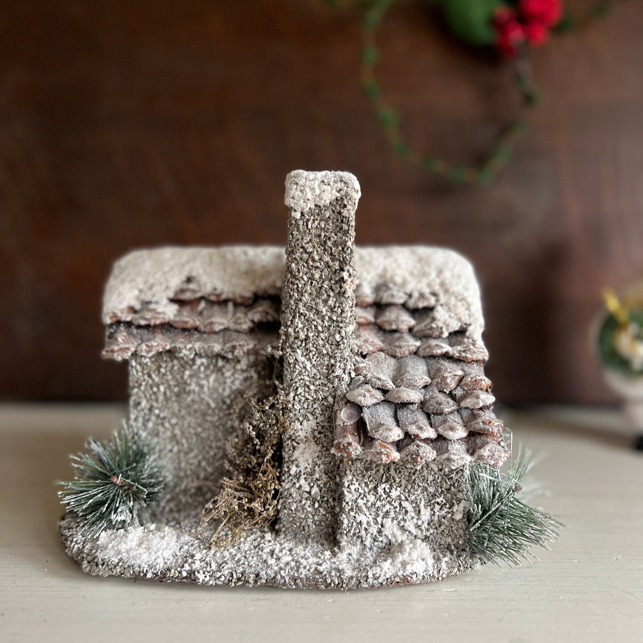 Large Rustic Putz Style Christmas Buildings, Set of 2