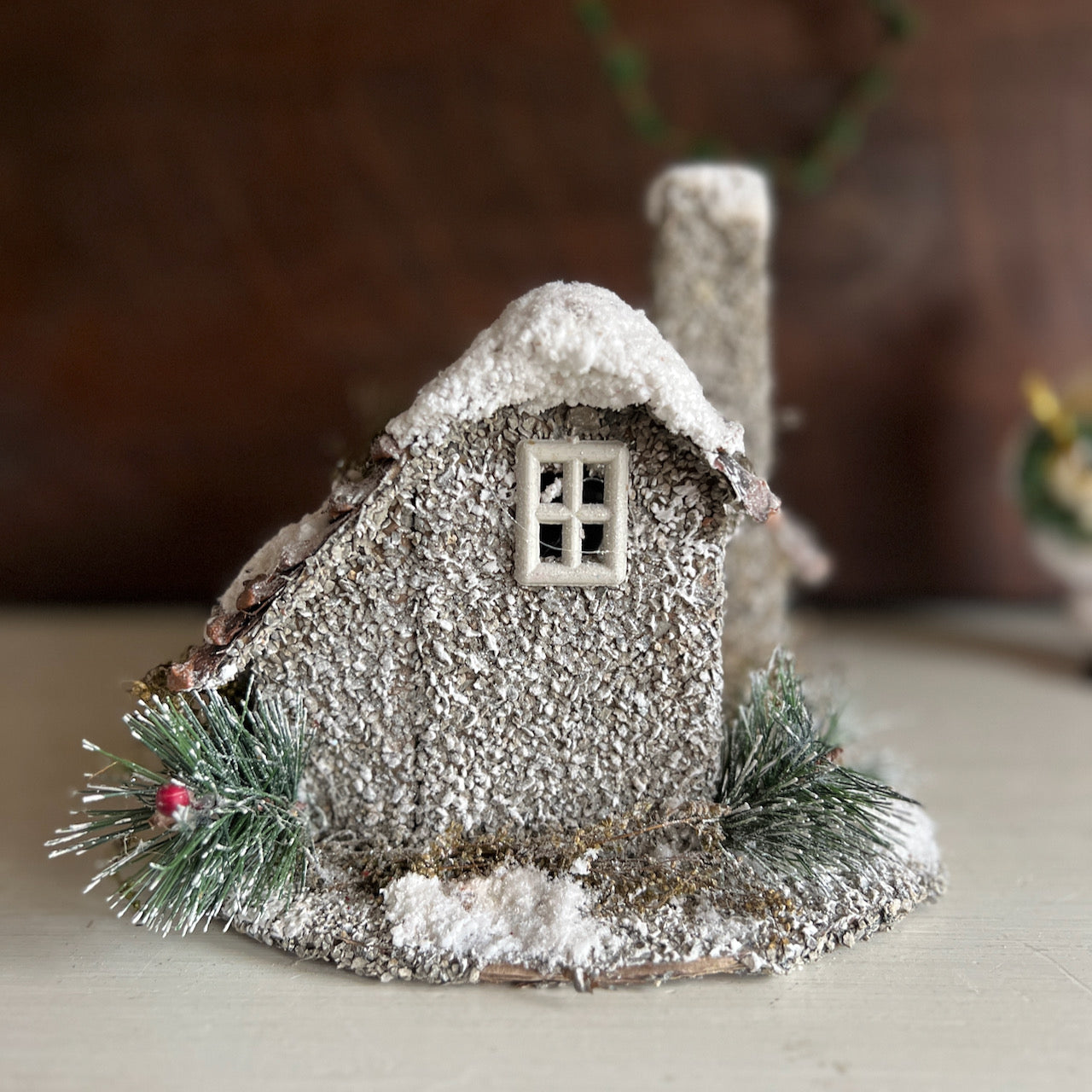 Large Rustic Putz Style Christmas Buildings, Set of 2