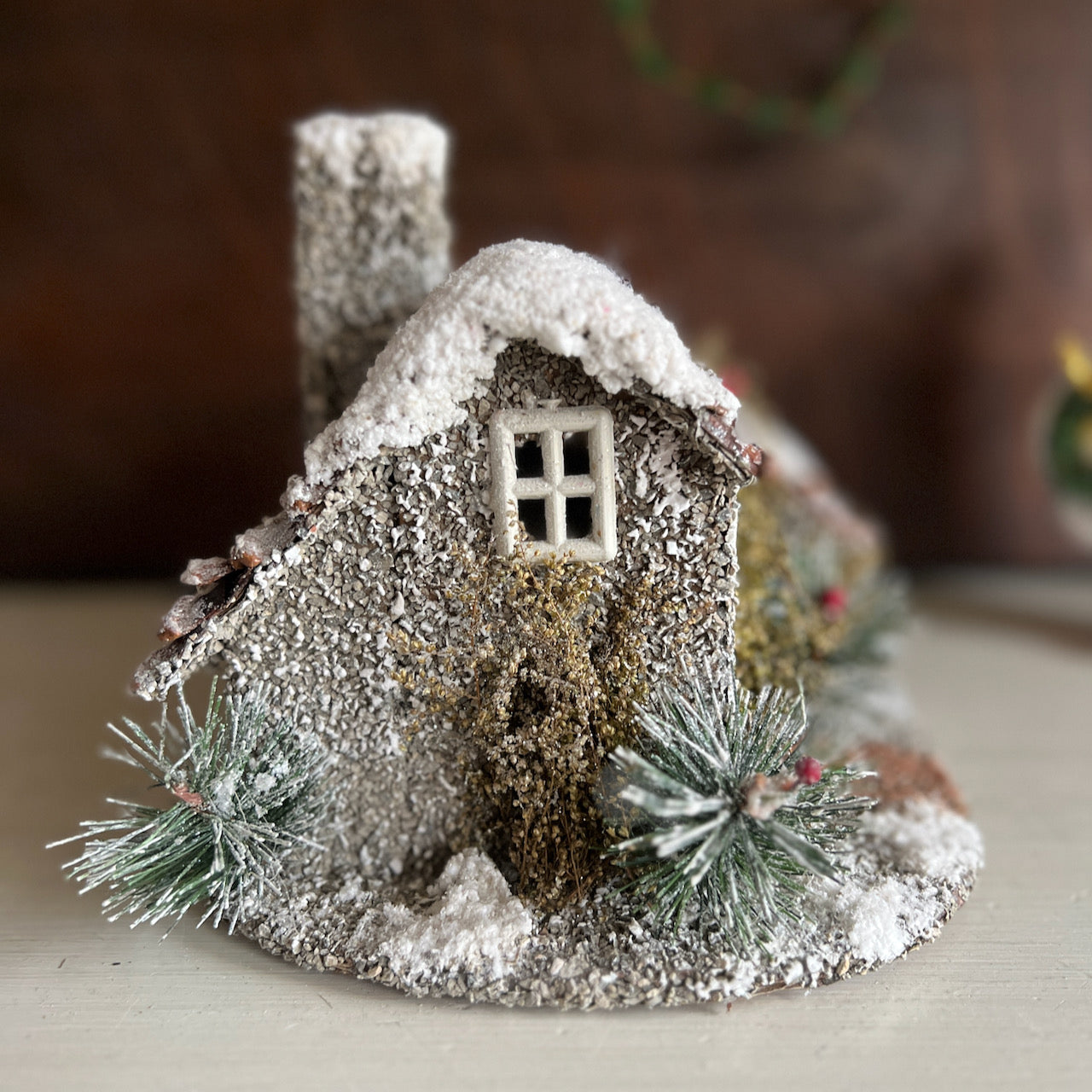 Large Rustic Putz Style Christmas Buildings, Set of 2