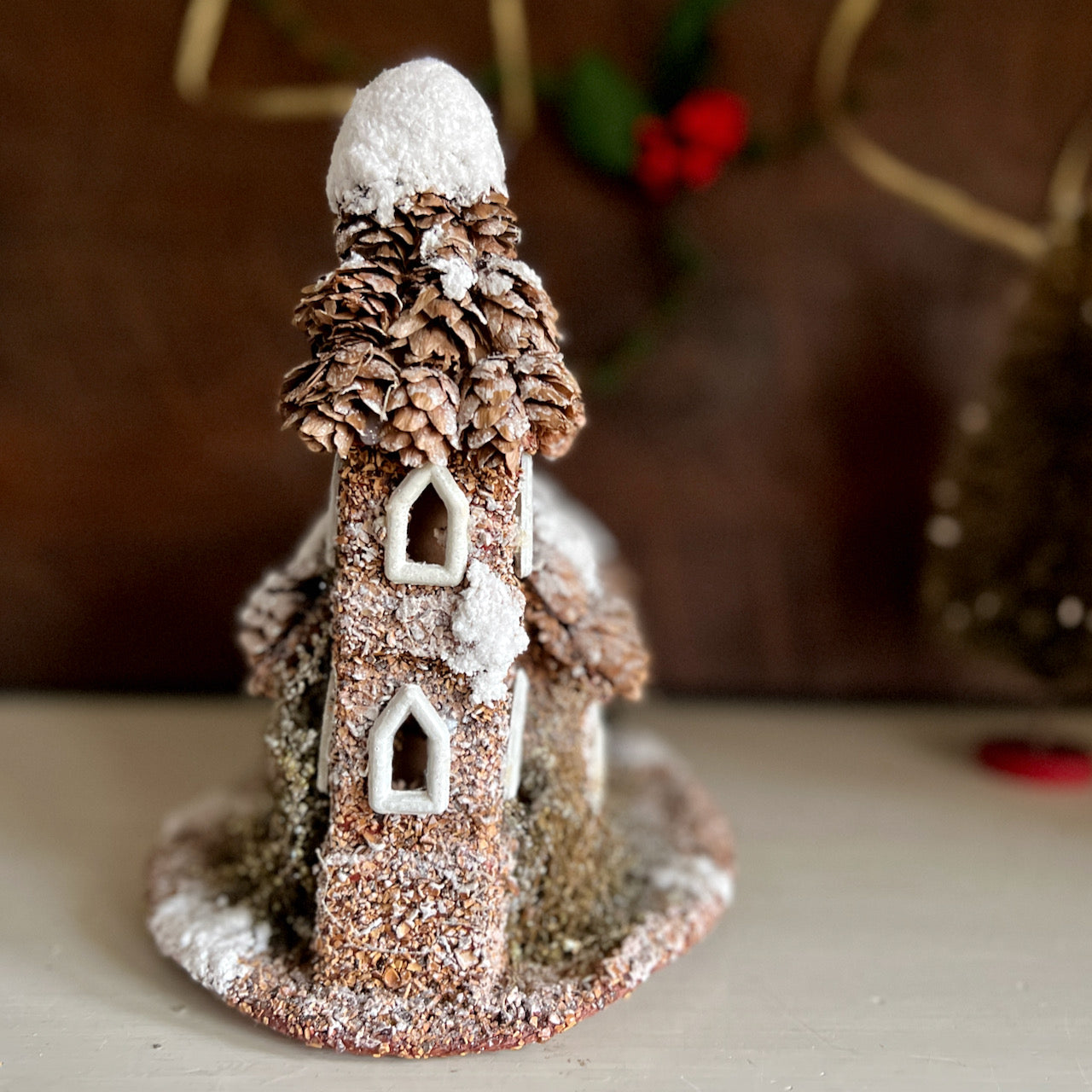 Large Rustic Putz Style Christmas Buildings, Set of 2