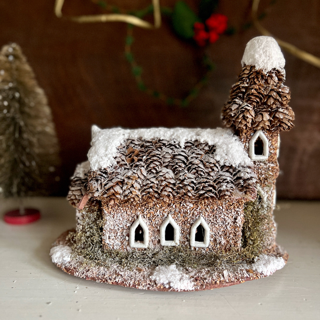 Large Rustic Putz Style Christmas Buildings, Set of 2