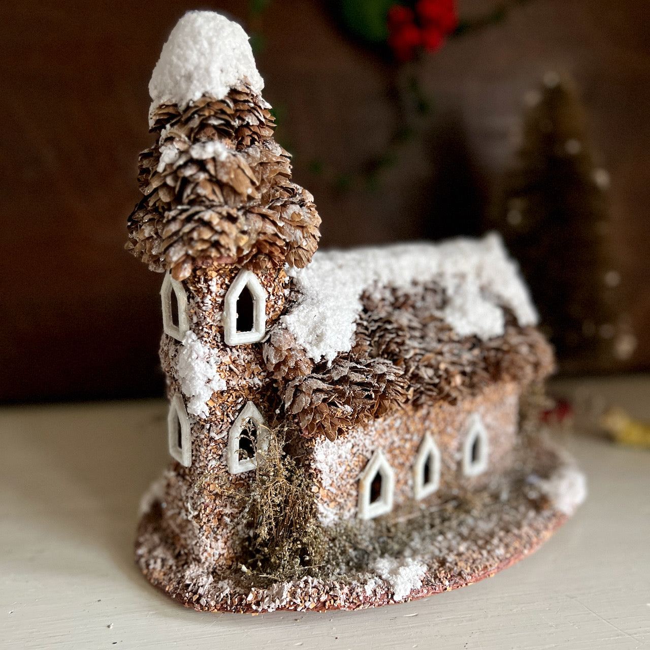 Large Rustic Putz Style Christmas Buildings, Set of 2