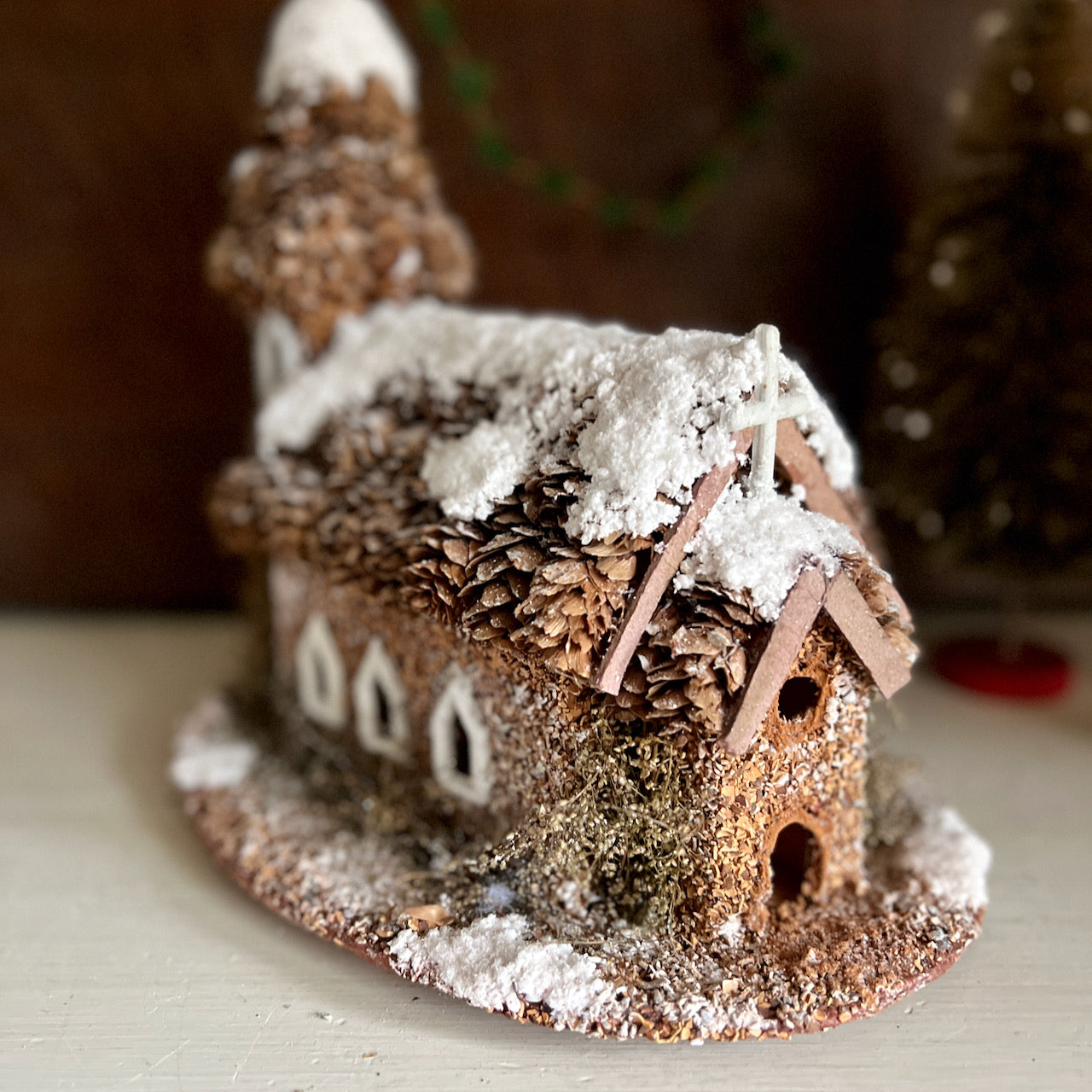 Large Rustic Putz Style Christmas Buildings, Set of 2