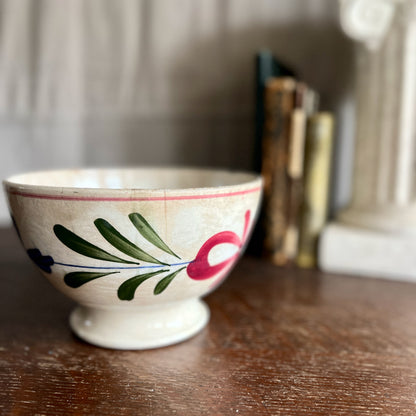Antique Victorian Folk Style Floral Pattern Bowls (c.19th C)