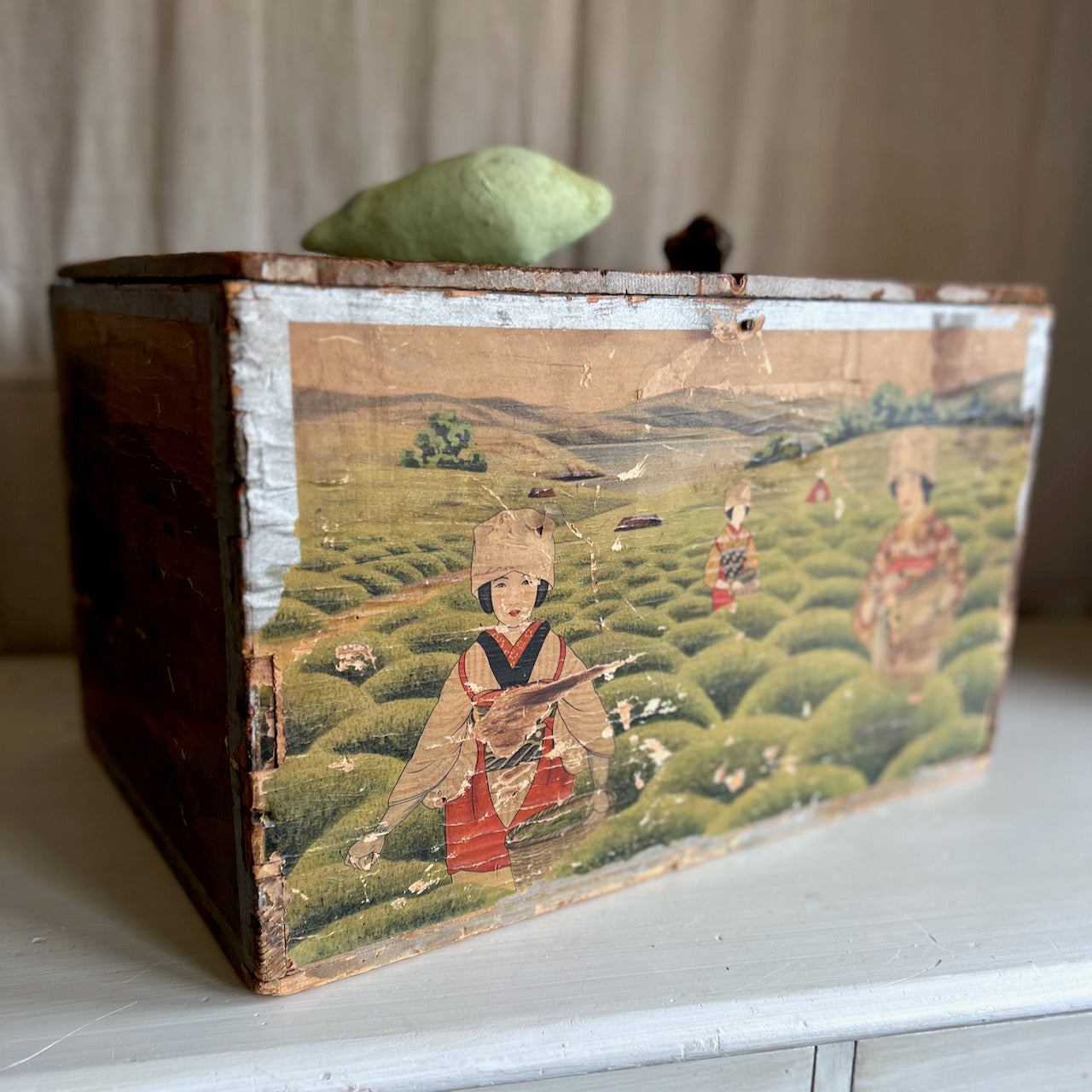 Antique Asian Tin-Lined Wooden Tea Box (c.1900)