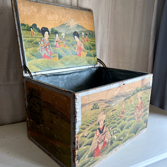 Antique Asian Tin-Lined Wooden Tea Box (c.1900)