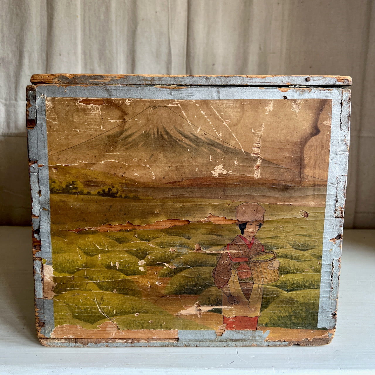 Antique Asian Tin-Lined Wooden Tea Box (c.1900)