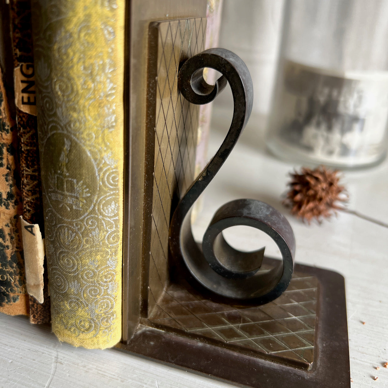 Mid Century Brass Scroll Bookends, Made in Switzerland