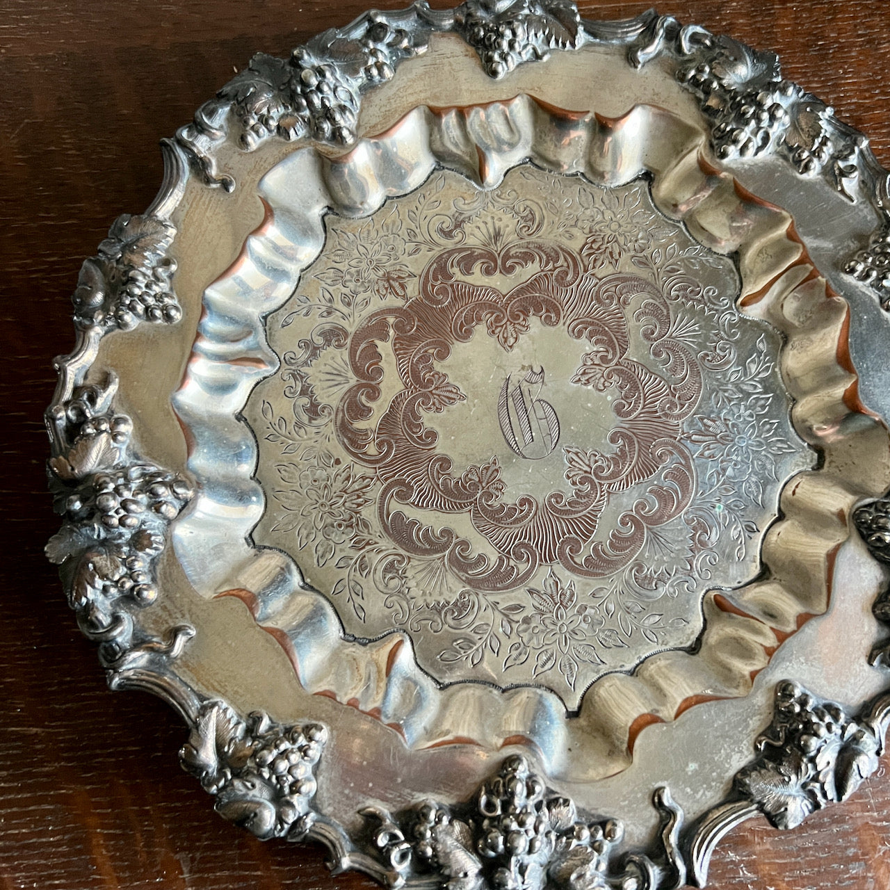 Sheffield Silver on Copper Footed Dish with Grape Motif (c.1800s)