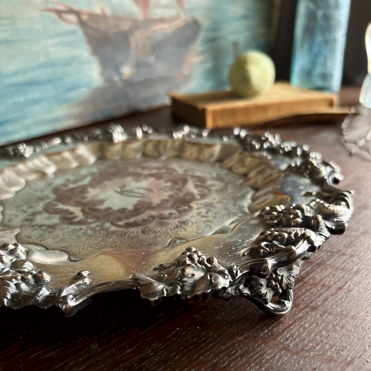 Sheffield Silver on Copper Footed Dish with Grape Motif (c.1800s)