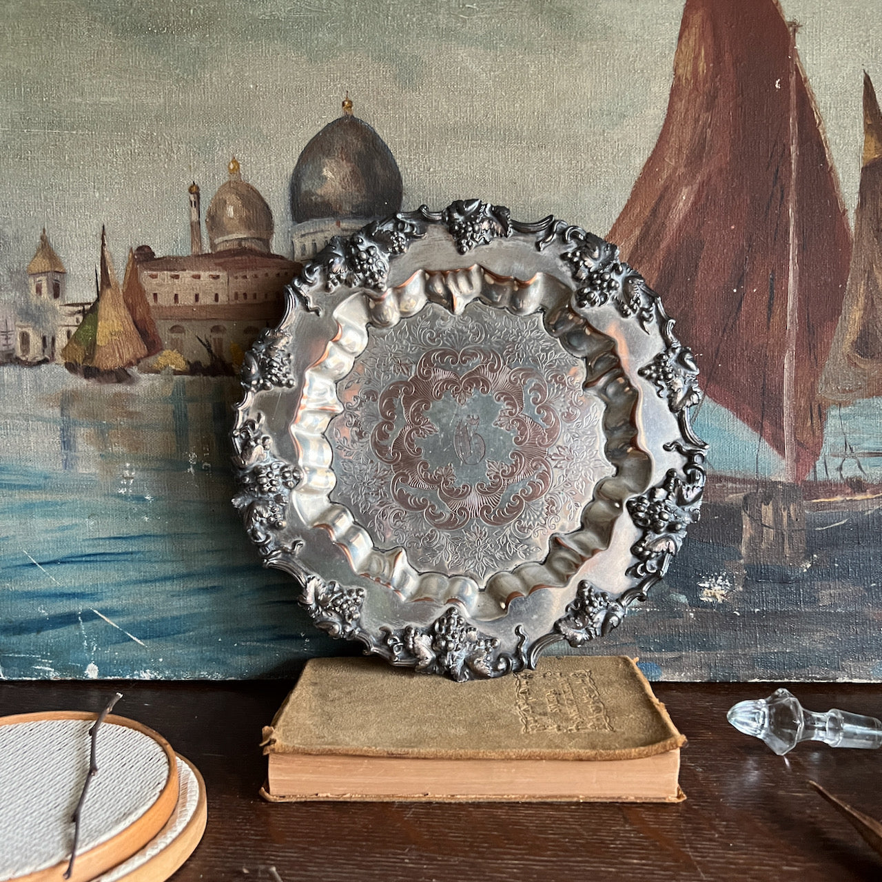 Sheffield Silver on Copper Footed Dish with Grape Motif (c.1800s)