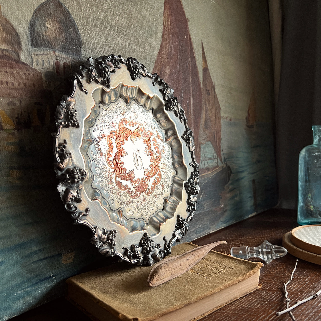 Sheffield Silver on Copper Footed Dish with Grape Motif (c.1800s)