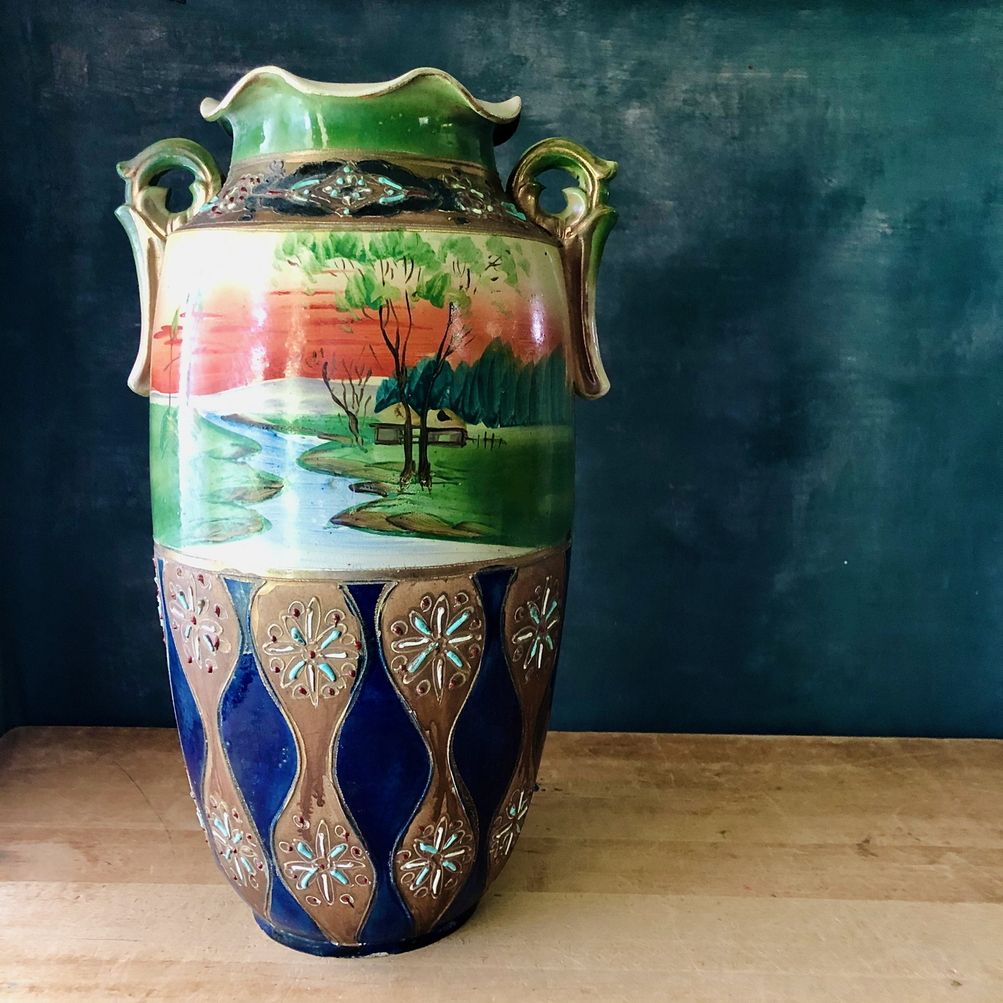 Huge Antique ESO Nippon Hand Painted Vase (c.1800s)