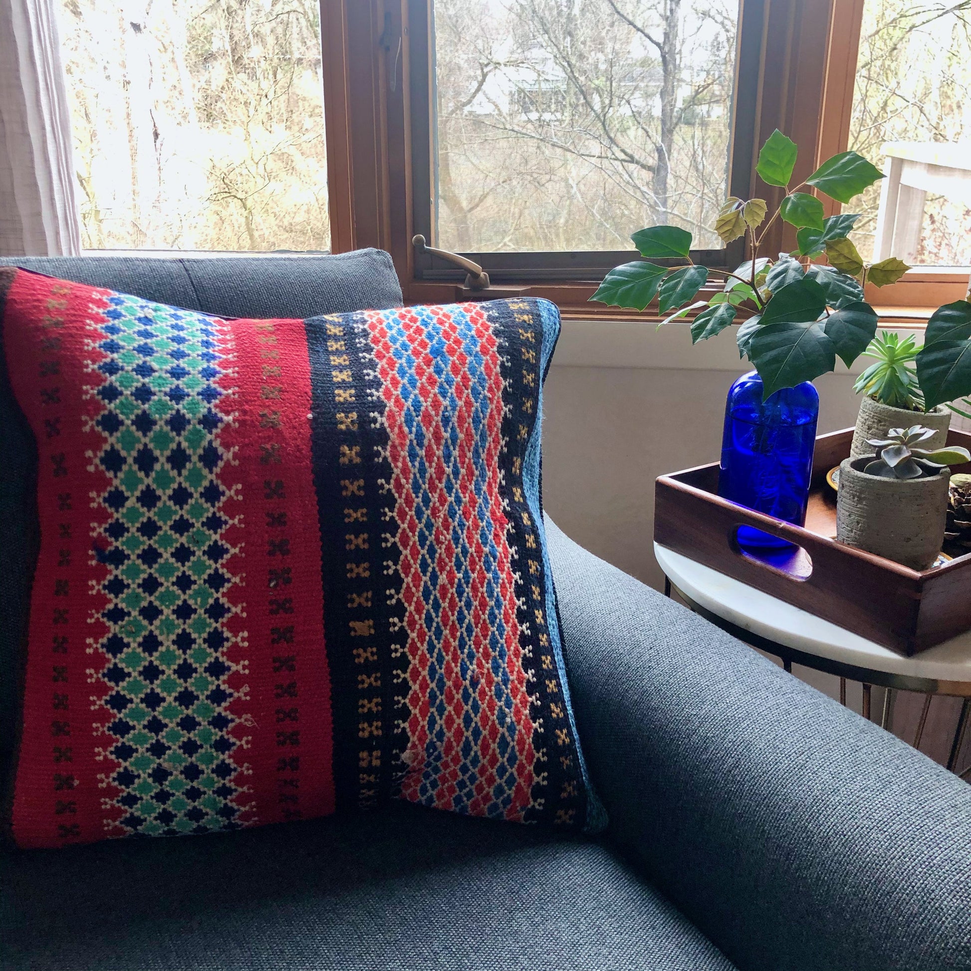 Bold Red and Turquoise Kilim Accent Pillow Cover