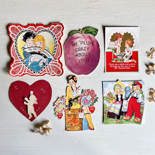Assorted Vintage Valentine Cards, Set of 6