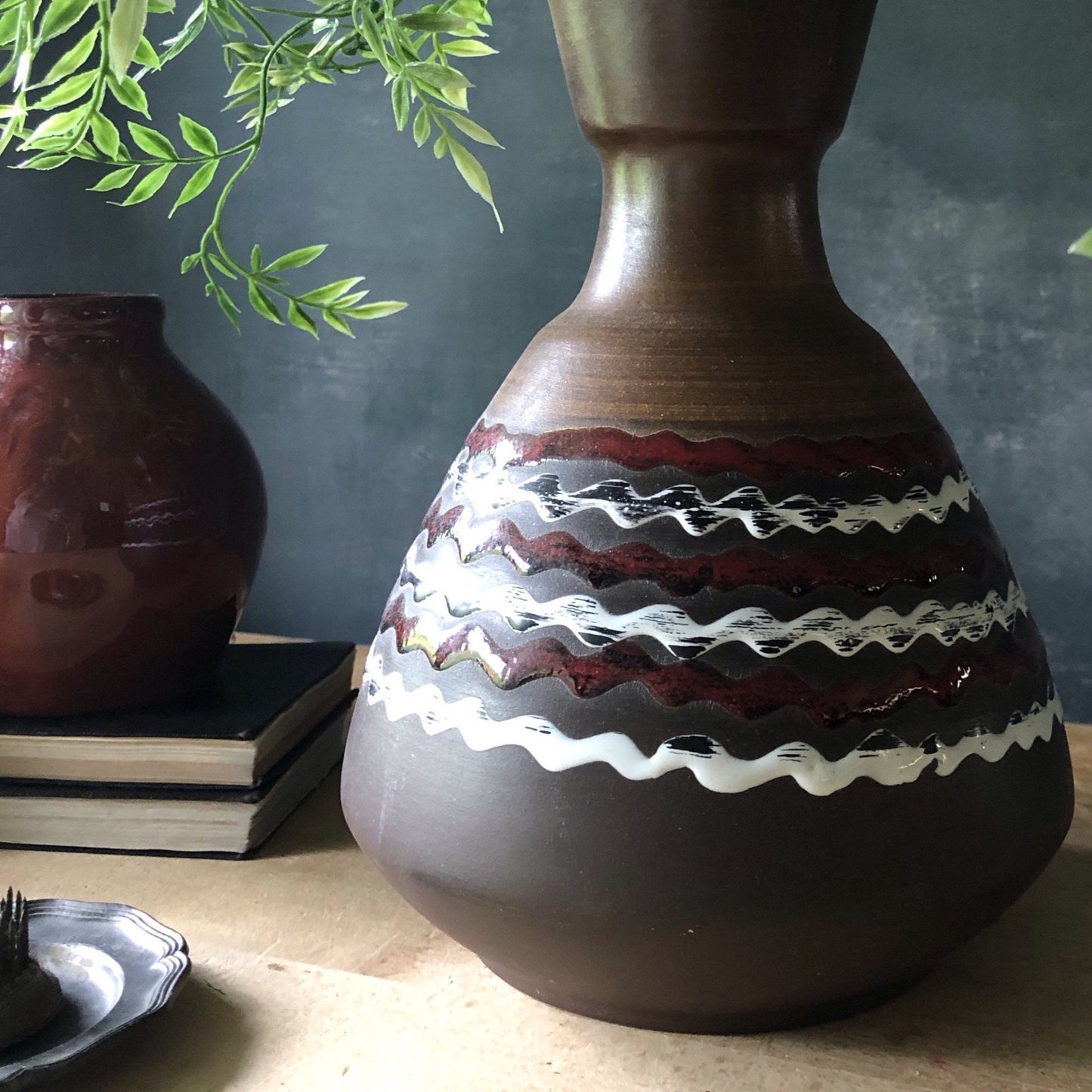 Mid Century German Studio Pottery Zig Zag Vase (c.1960s)