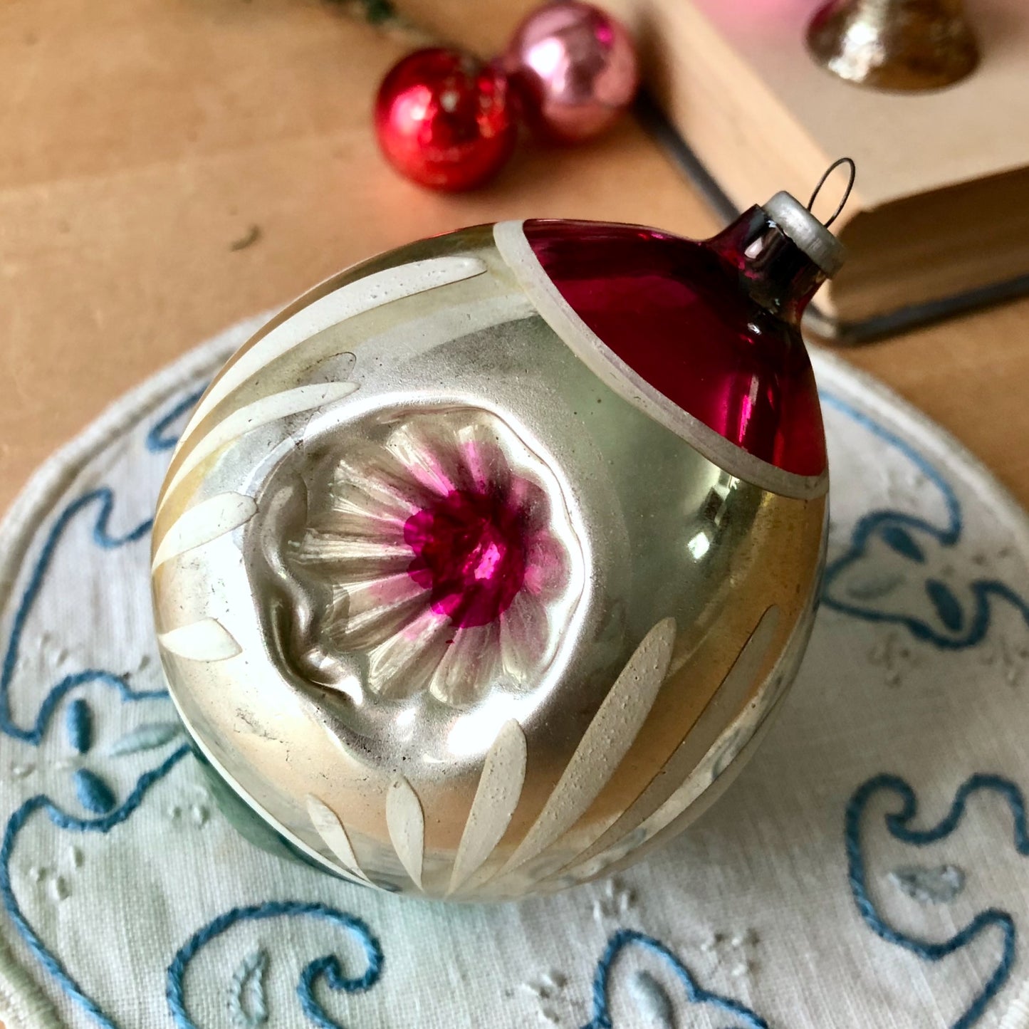 Antique Pink Glass Christmas Ornaments (c.1900s)