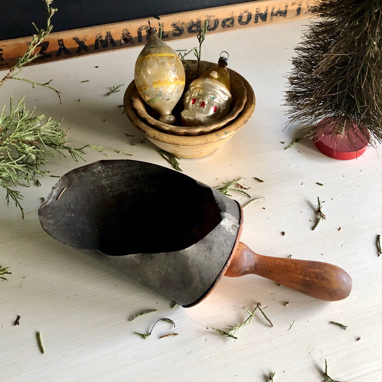 Antique Primitive Wood and Metal Grain Scoop (c.1940s)