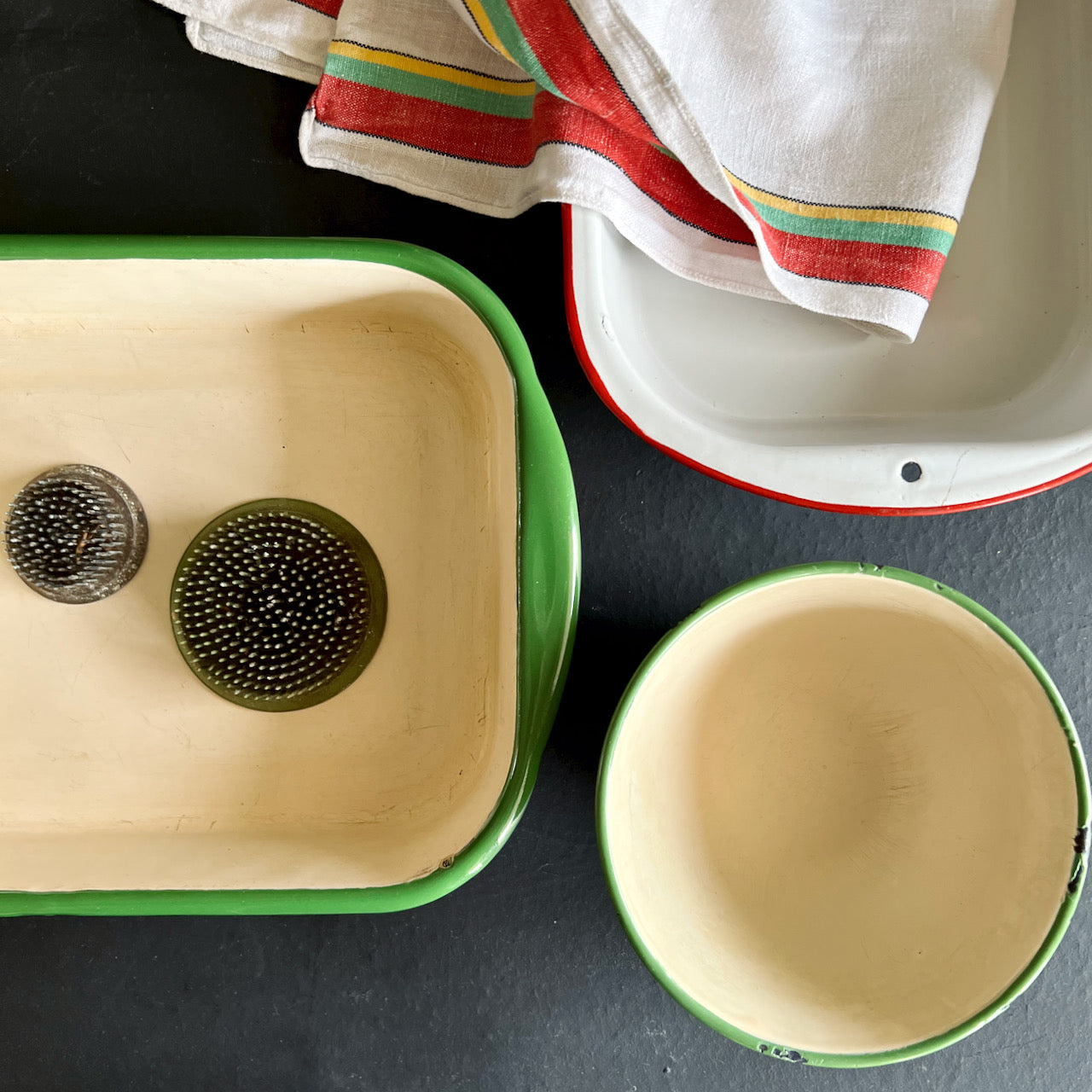 3 Piece Porcelain Enamelware Kitchen Prep Set (c.1940s)