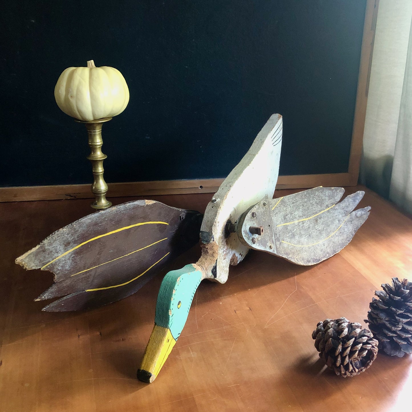 Vintage Folk Art Wooden Duck Whirligig