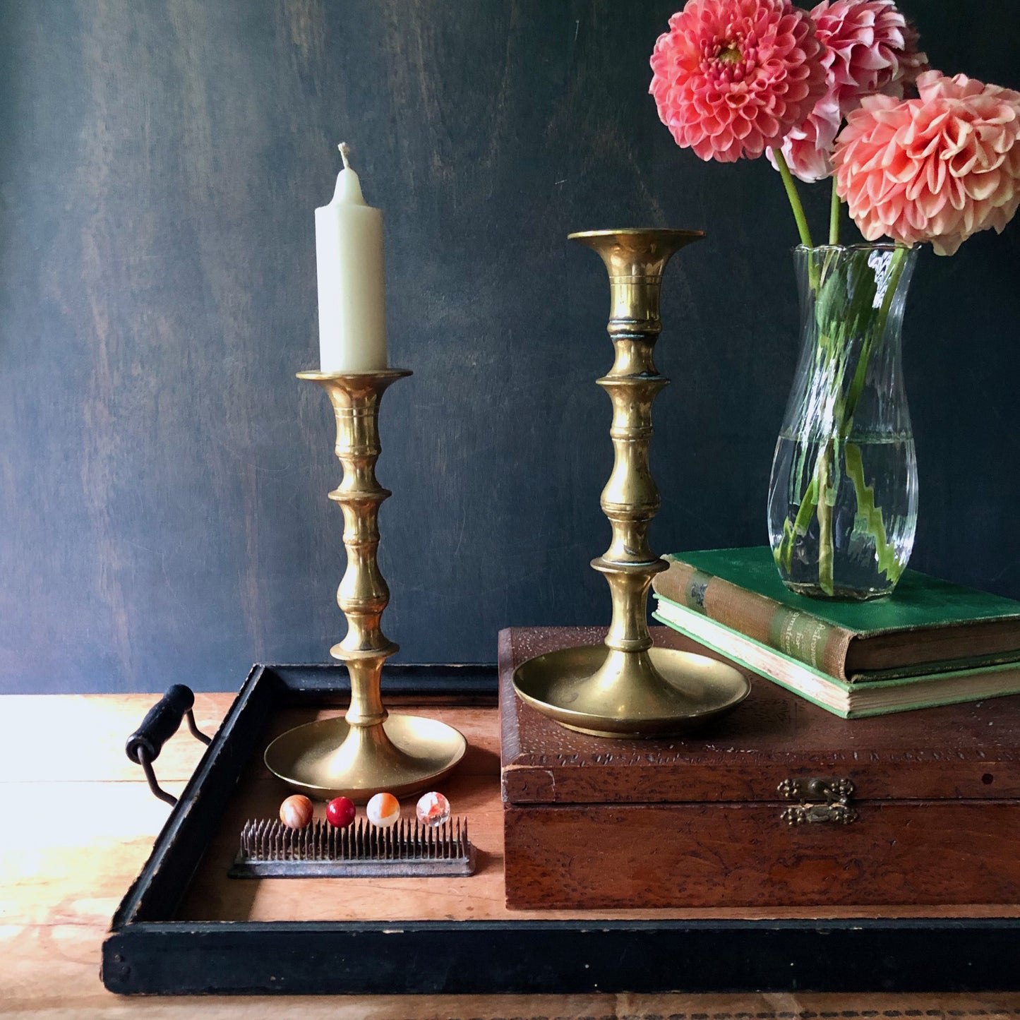 Solid Brass Vintage Candlestick Holders, Set of 2