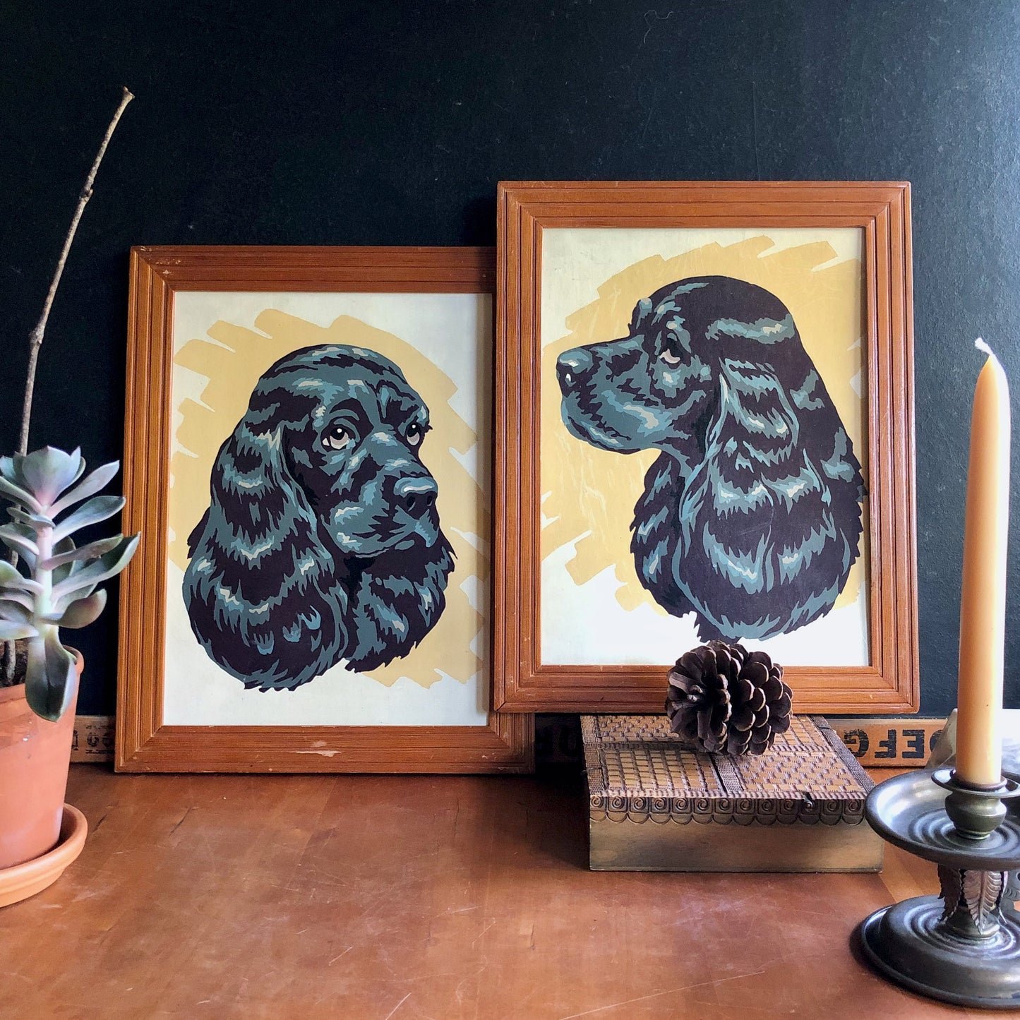 Mid Century Paint By Numbers Cocker Spaniel Dog Portraits (c.1950s)