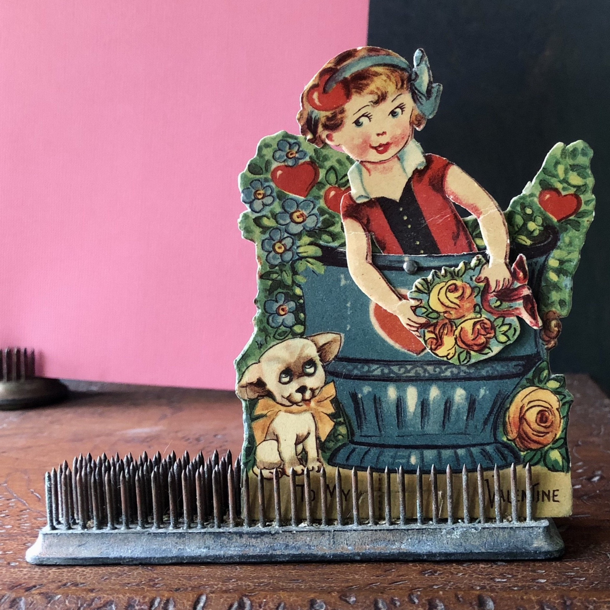 Vintage Mechanical Little Girl Valentine Card (c.1930)