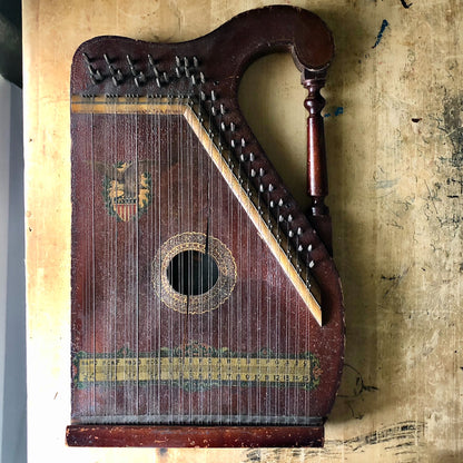 Antique Zither Instrument with Eagle Emblem (c.1920s)
