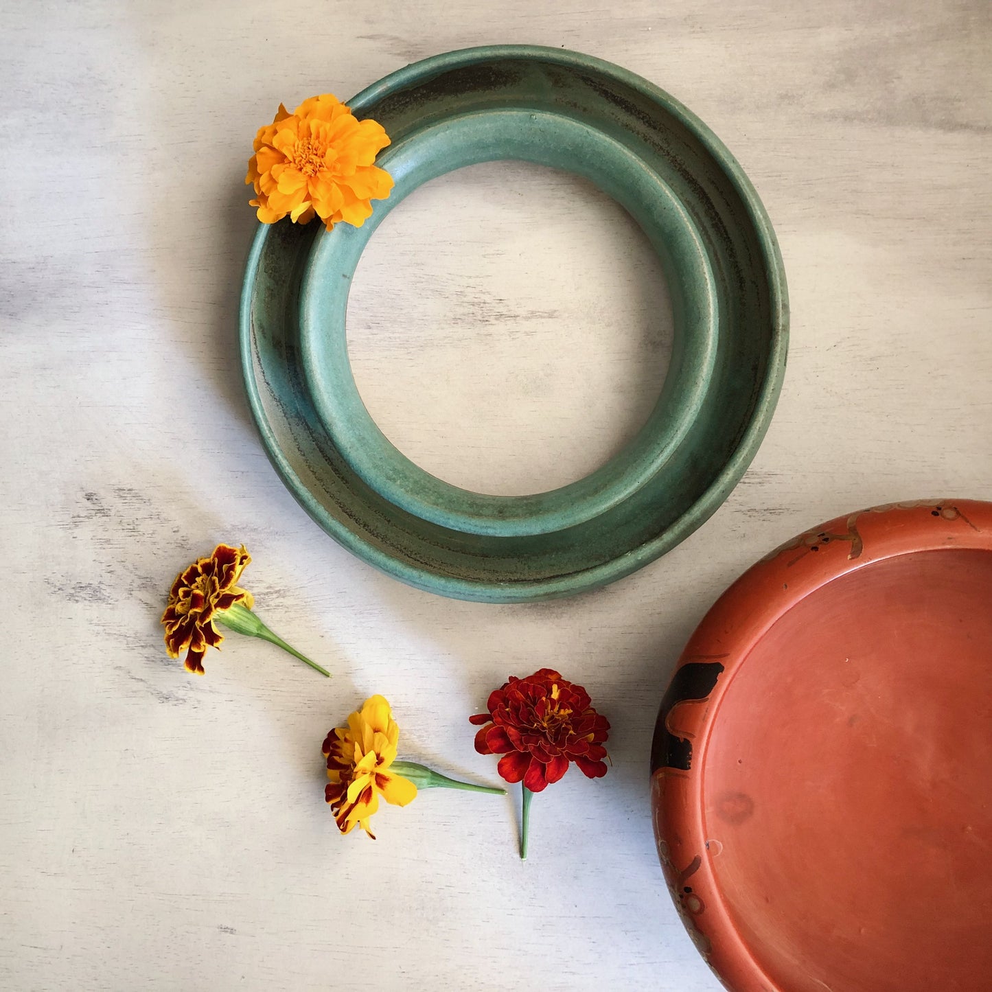 Vintage Pottery Low Bowl Planters, Set of 2