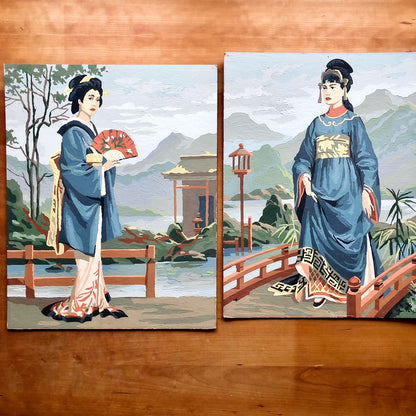 Two Vintage Paint By Numbers of Japanese Geisha Women (1960s)