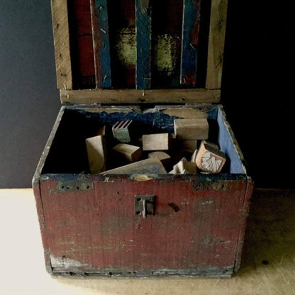 Primitive Toy Box with Wooden Blocks (c.1900s)