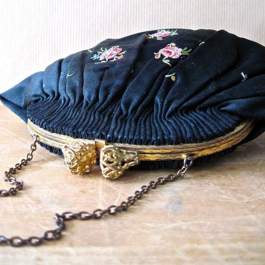 Antique Embroidered Black French Purse (c.1900s)