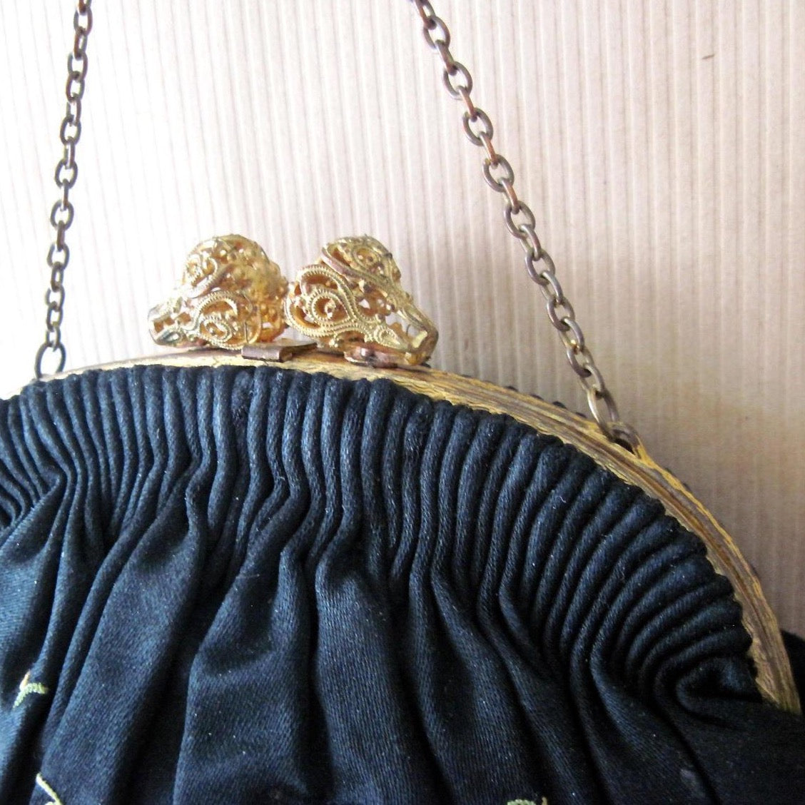 Antique Embroidered Black French Purse (c.1900s)